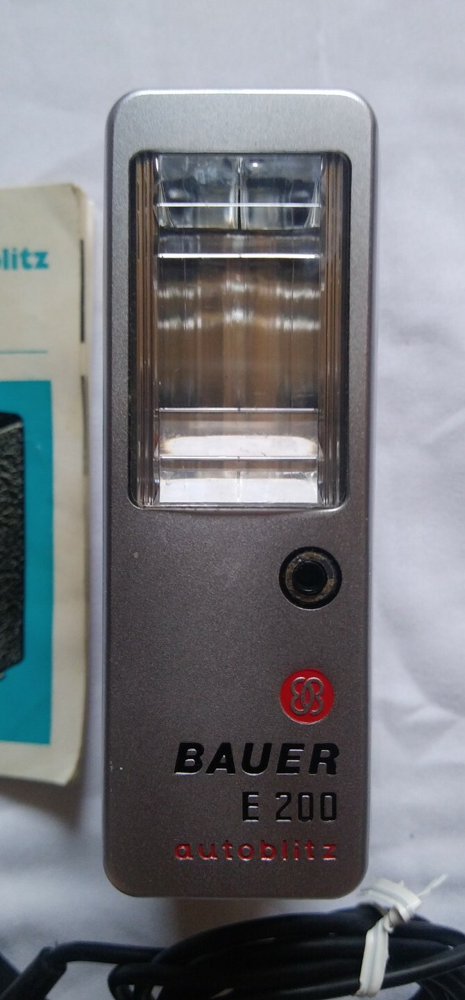 Vintage German Ultrablitz Bauer E200 Autoblitz Camera Flash w/ Cord & Manual