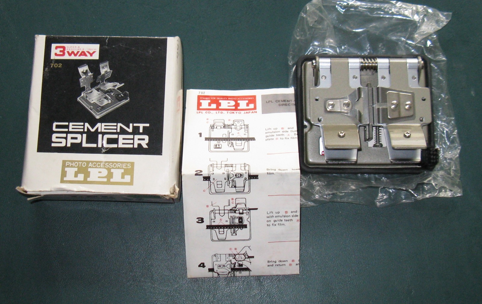 LPL Cement Splicer 3-Way Film Editing 702 Super 8, Reg. 8, 16mm w/ Box Vintage