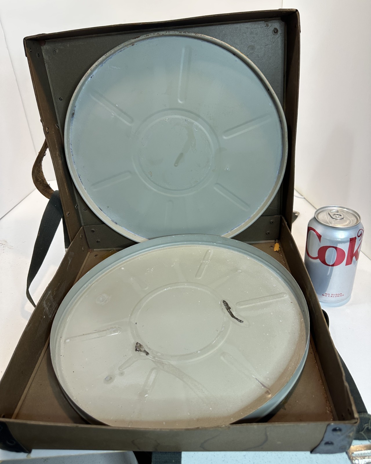 Vintage MCM 16mm Film Reel Fiberboard Shipping Box 13 1/2” X 13 1/2” w Film Can