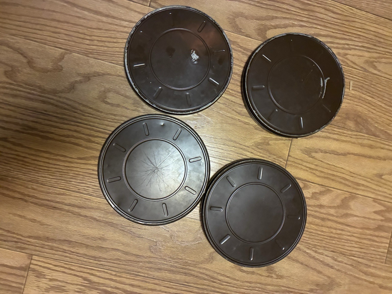 Lot Of 4 GOLDBERG BROS Steel 16mm Film Cans & Plastic Reels 9.5”