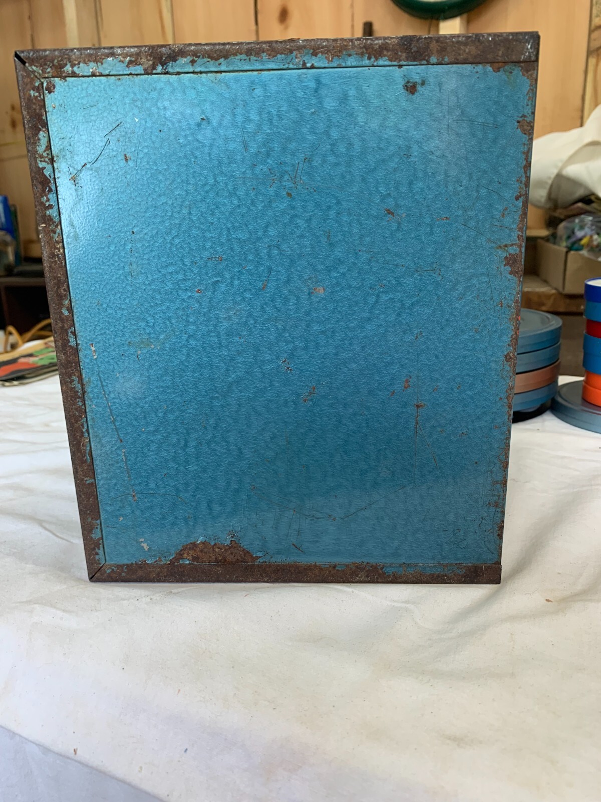 Vintage Metal Empty 8mm 5″ & 7″ Metal Film Reel / Canister Storage Case in Blue