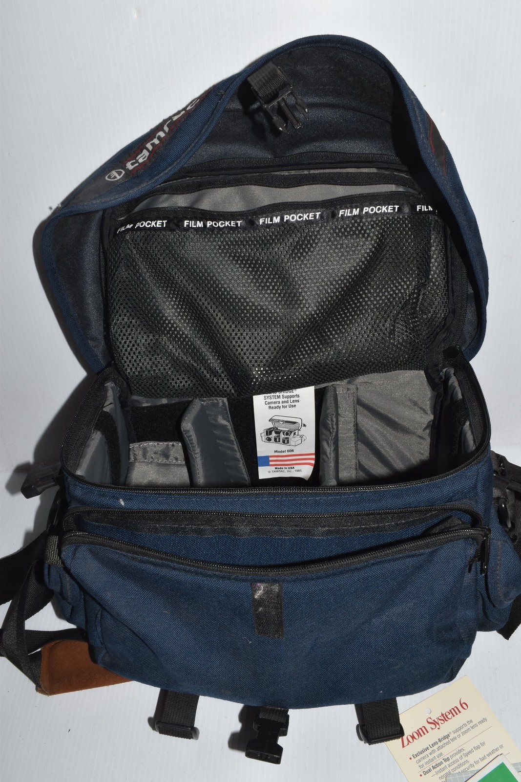 *HH* Tamrac 606 Large Vintage Camera Shoulder Bag Blue Leather Trim Padded(WXF25