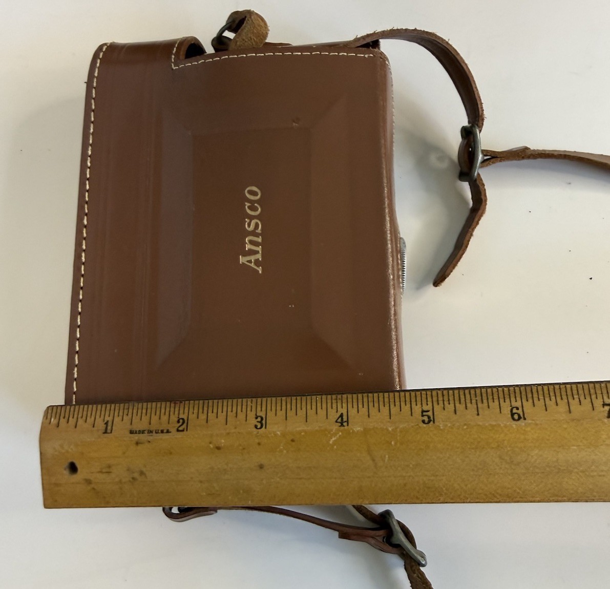 Pair Vtg Ampro & Ansco Brown Camera Hard Cases Strap Clasp Purple Red Lined
