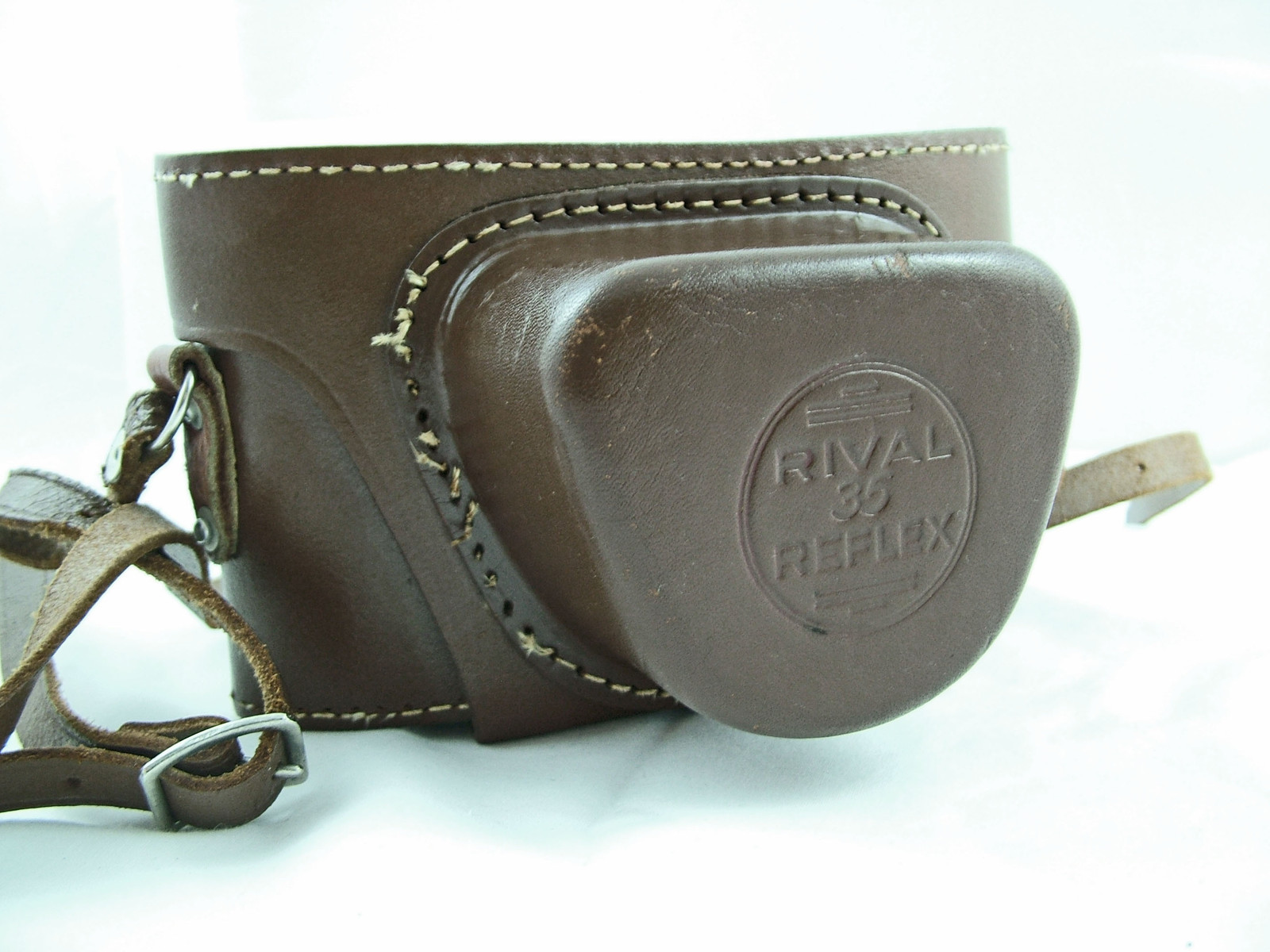 RARE VINTAGE PRAKTICA RIVAL REFLEX BROWN LEATHER CAMERA CASE WITH STRAP