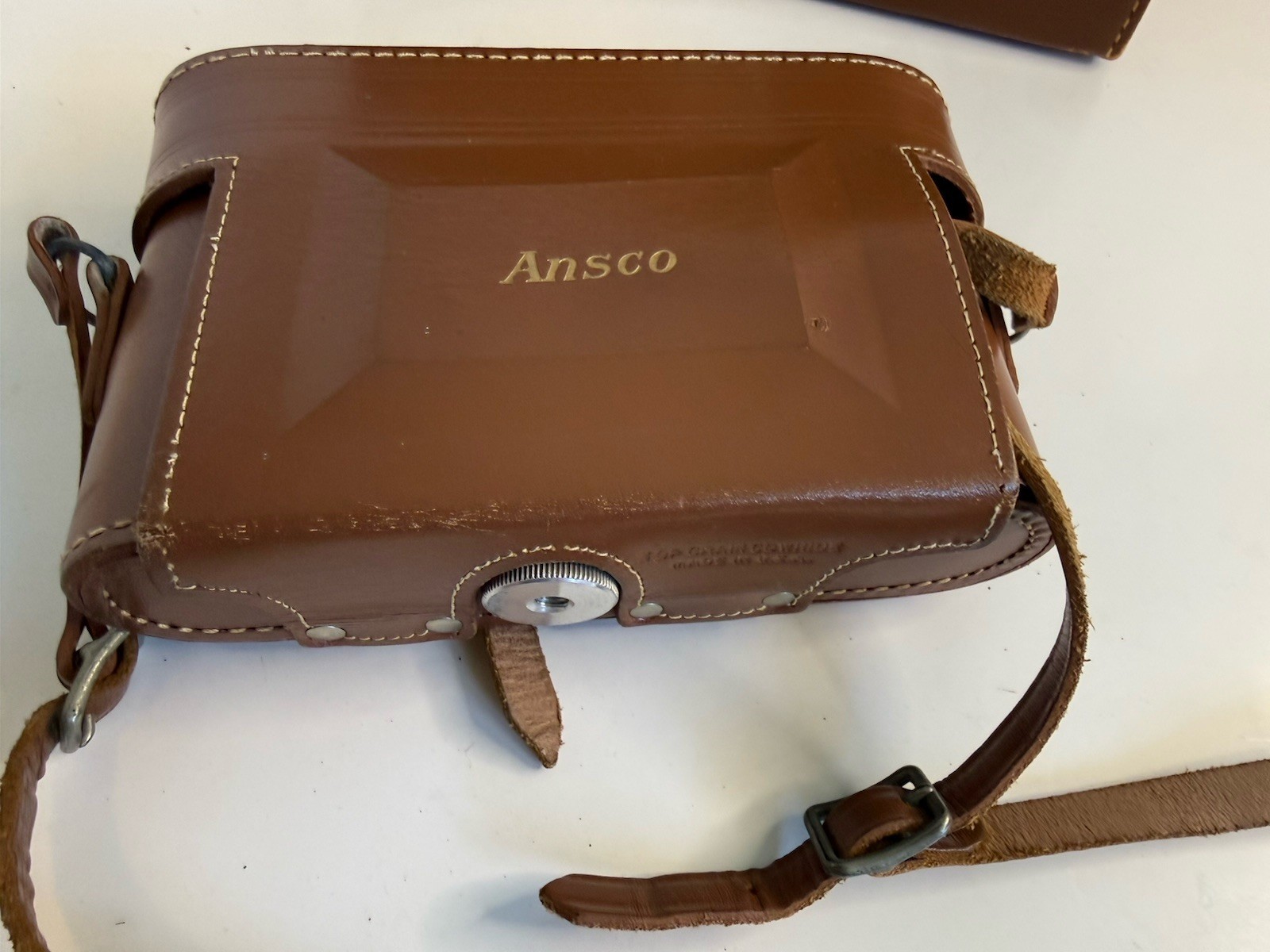 Pair Vtg Ampro & Ansco Brown Camera Hard Cases Strap Clasp Purple Red Lined