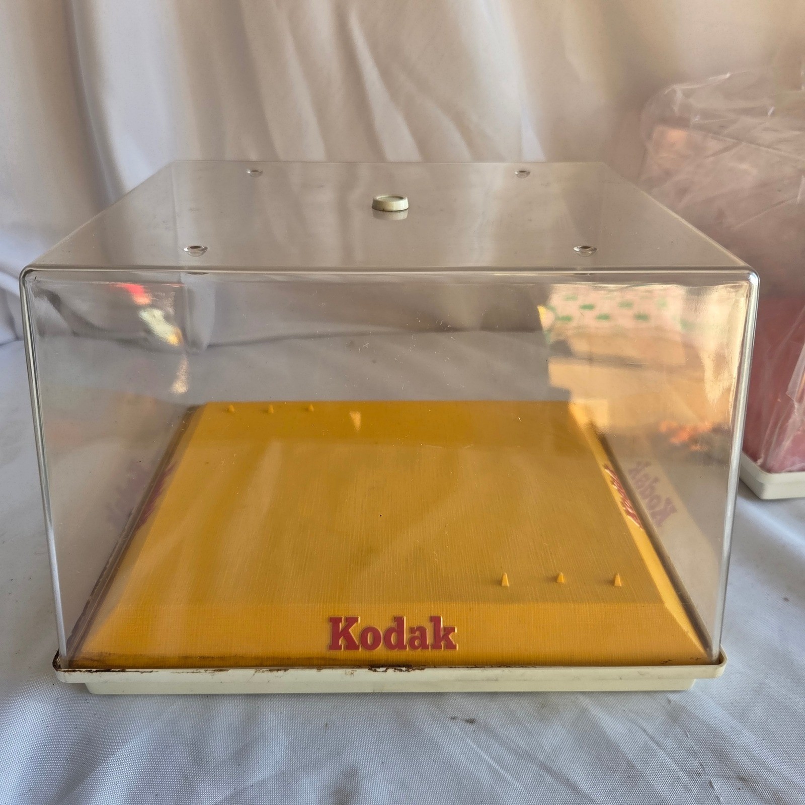 Vintage Kodak Camera Display Case Yellow Red Logo Acrylic Dust Cover Box