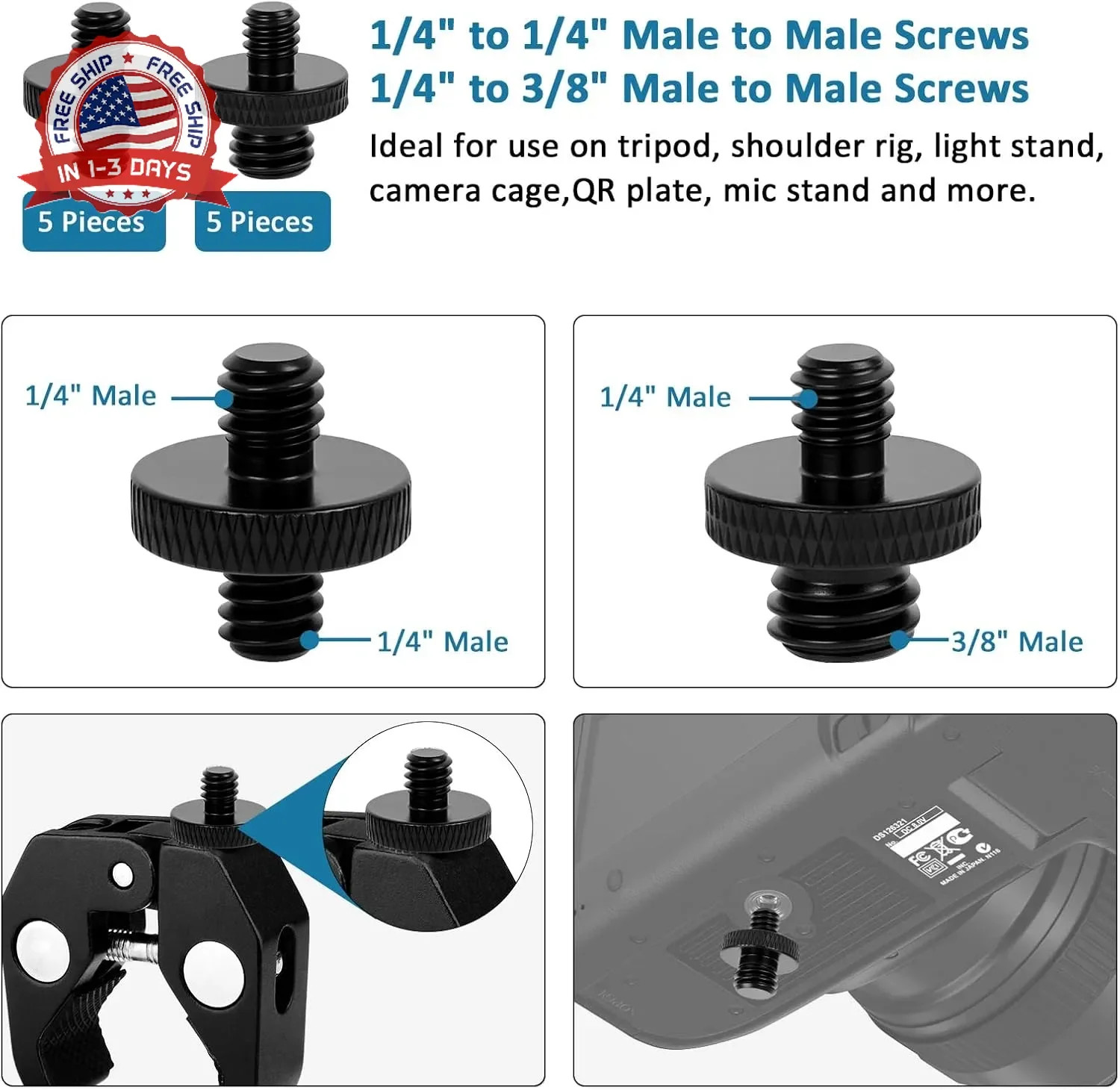 24 Pcs Camera Tripod Adapter, 1/4 to 3/8 Threaded Converter Camera Screw Mount S