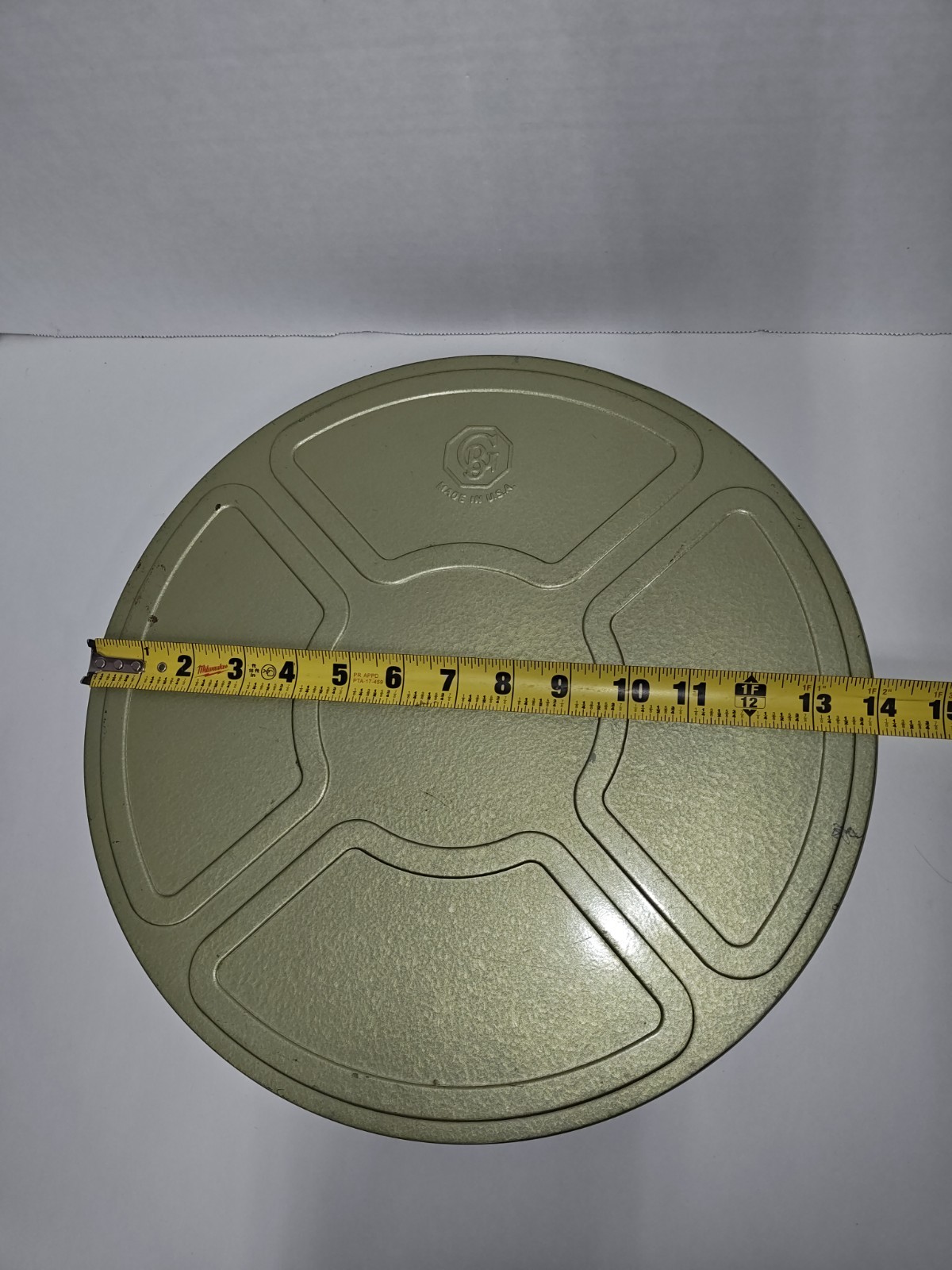 Vintage Goldberg Bros. Metal Film Reel Movie Storage Large Gold Green Canister
