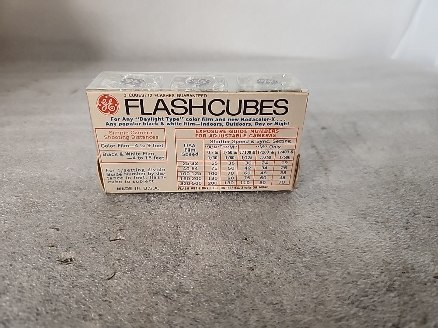 Vintage GE Flash Cubes – 3 Cubes/12 Flashes – Original Packaging