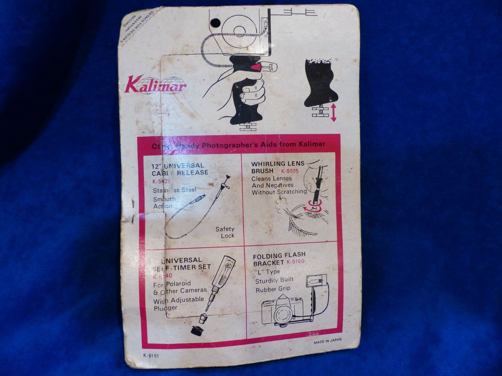 Vintage Kalimar universal hand/pistol grip in package and shutter release cable