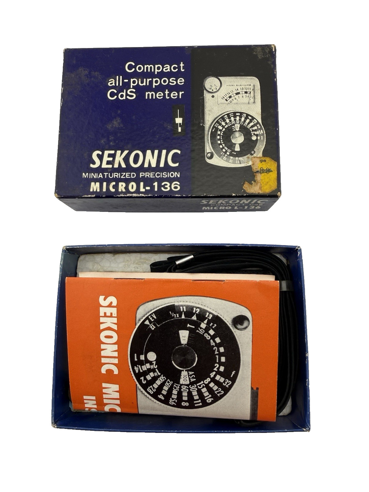 VINTAGE SEKONIC MICRO CLIP-ON LIGHT METER L-136 EXPOSURE METER ORIGINAL CASE/BOX