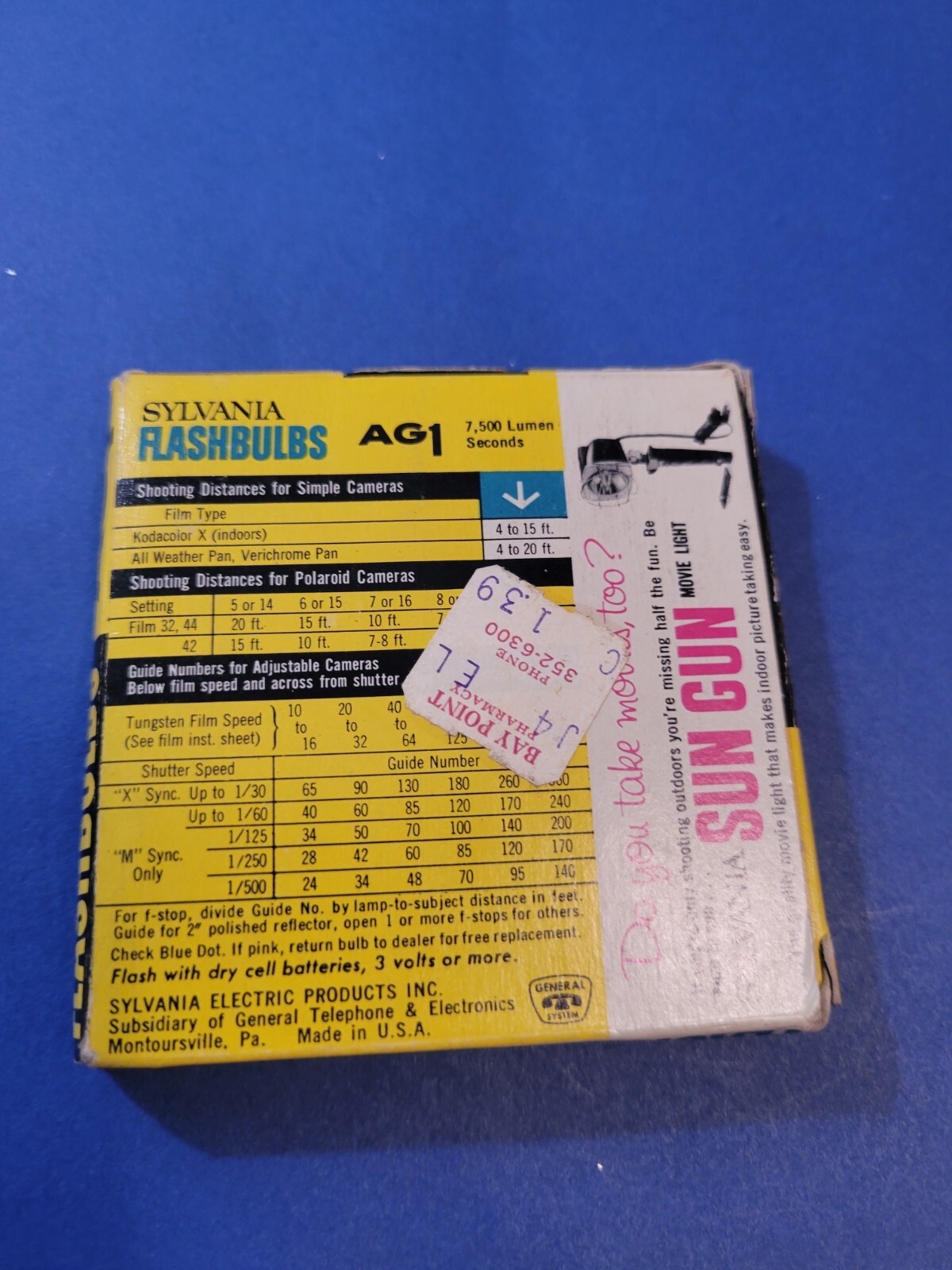 Vintage Sylvania Flashbulbs Blue Dot, AG1 12 Bulbs in Package New in Open Box