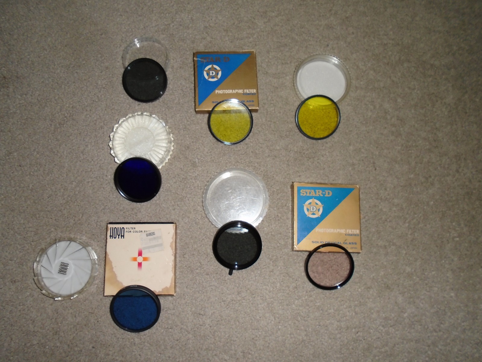 7 VINTAGE CAMERA LENS 55MM FILTERS HOYA, TIFFEN, STAR-D, SEARS, SOME ORIG. BOXES