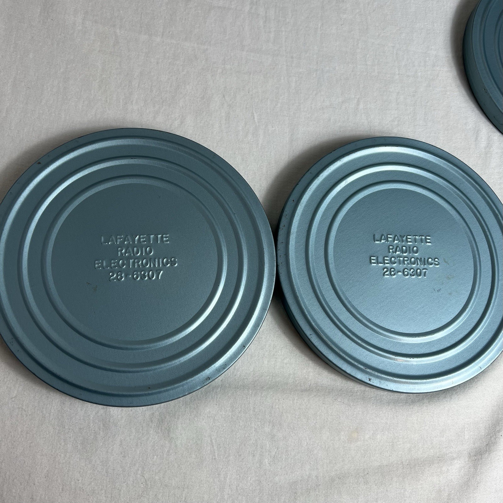 Lafayette Radio Electronics 28-6307 & Sound Tape Metal Film Reel Canister Tins