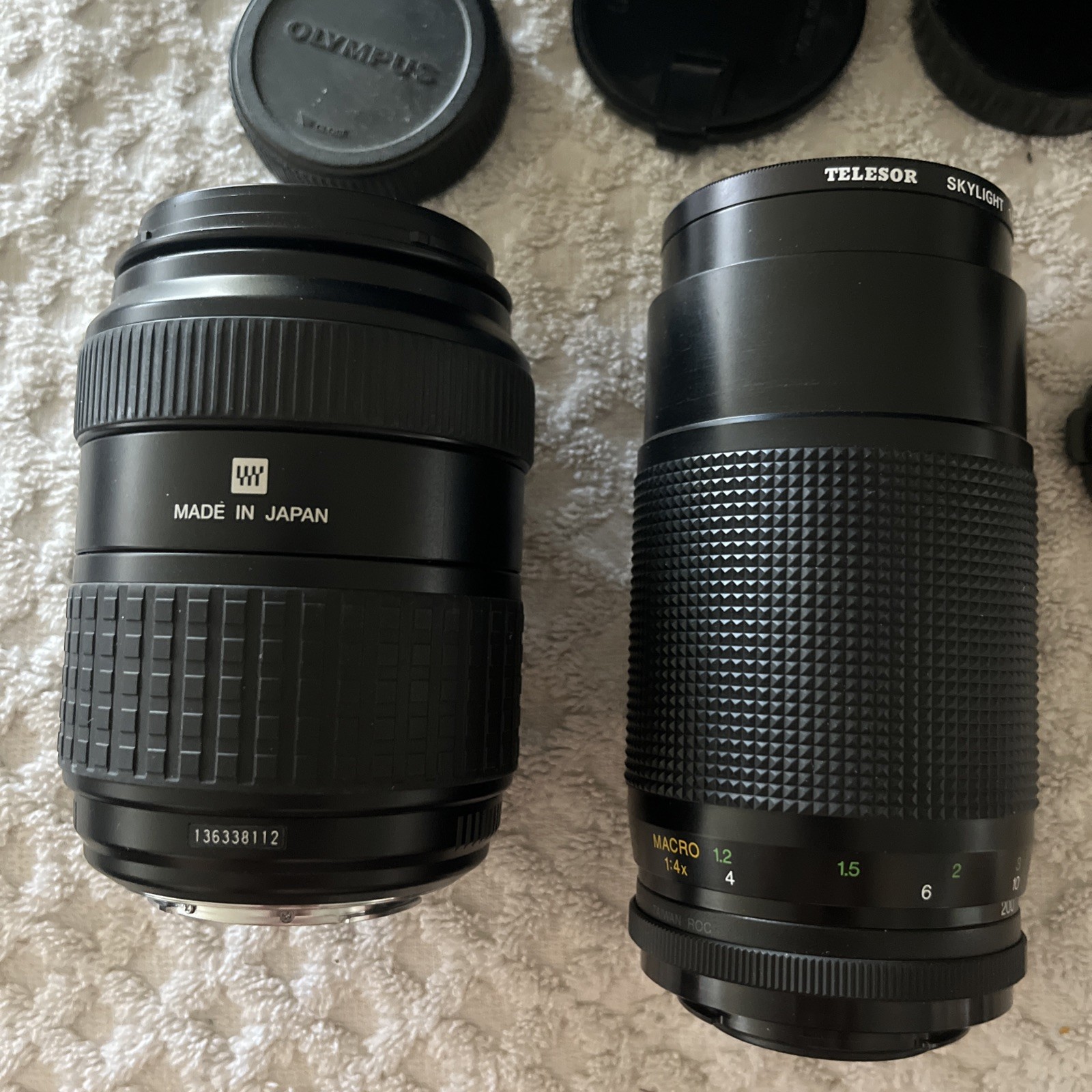 Lot Of 5 Camera Lenses & Flashes • Olympus, Monolta, Sun Pack, Telesor , Phoenix