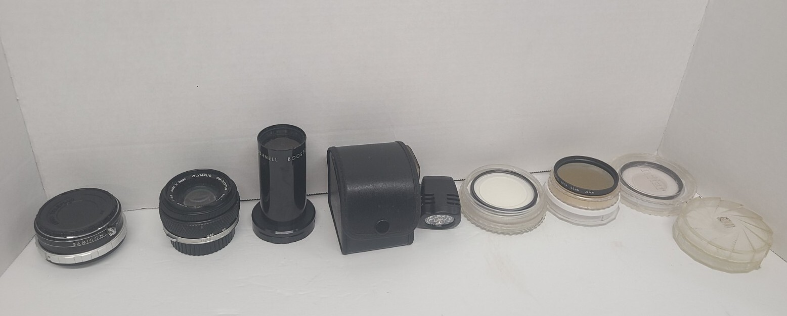 Lot Of 13 Vintage Camera Accessories Olympus Vivitar Kitstar Samigon Bushnell