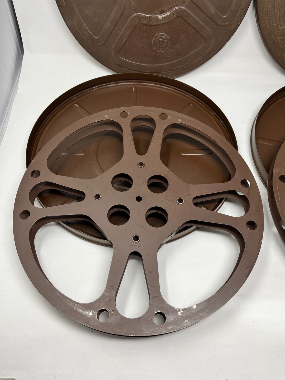 Vtg GOLDBERG BROS Set of 2 Empty Steel 16mm Film 12-1/2” Reel With Canister