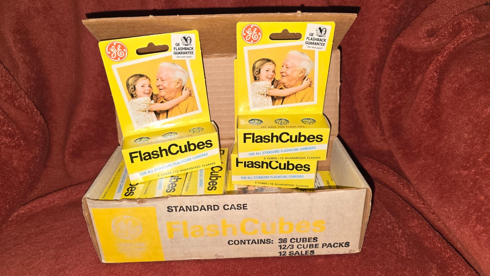 Vintage GE Flash Cubes (1) CASE of 36 cubes – 12 boxes of 3 cubes -New-Old Stock