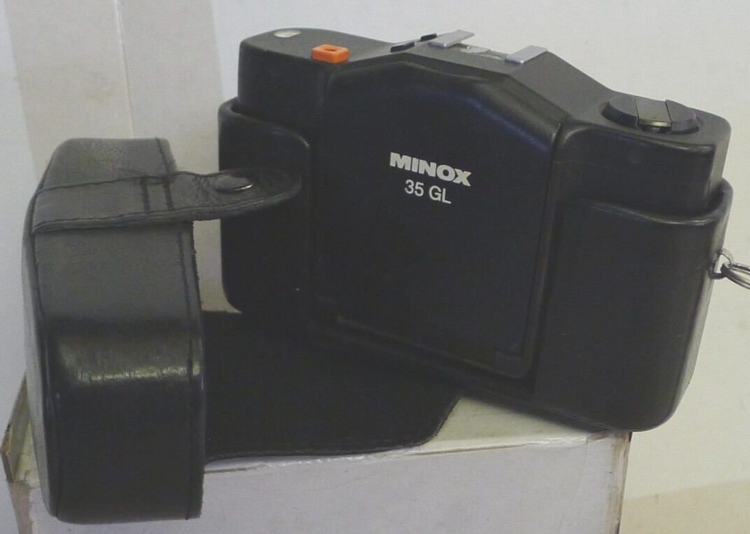 Minox 35 Snap Close Fitted Black Leather Camera Case with Wrist Strap FF