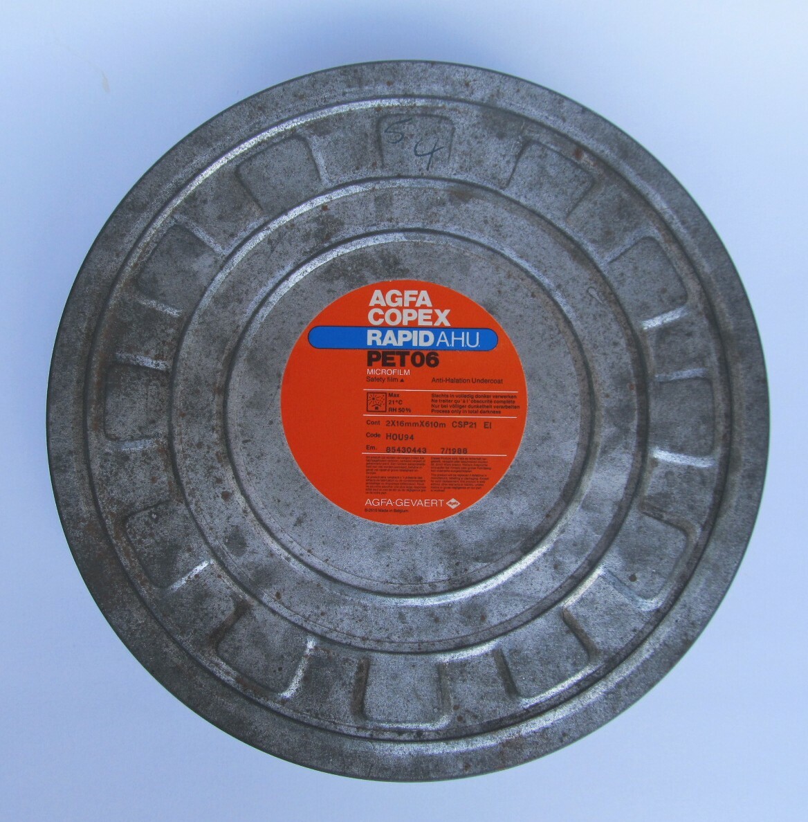 AGFA GEVAERT COPEX RAPID AHU PET 06 EMPTY 16 MM MICROFILM TIN 10.5 IN