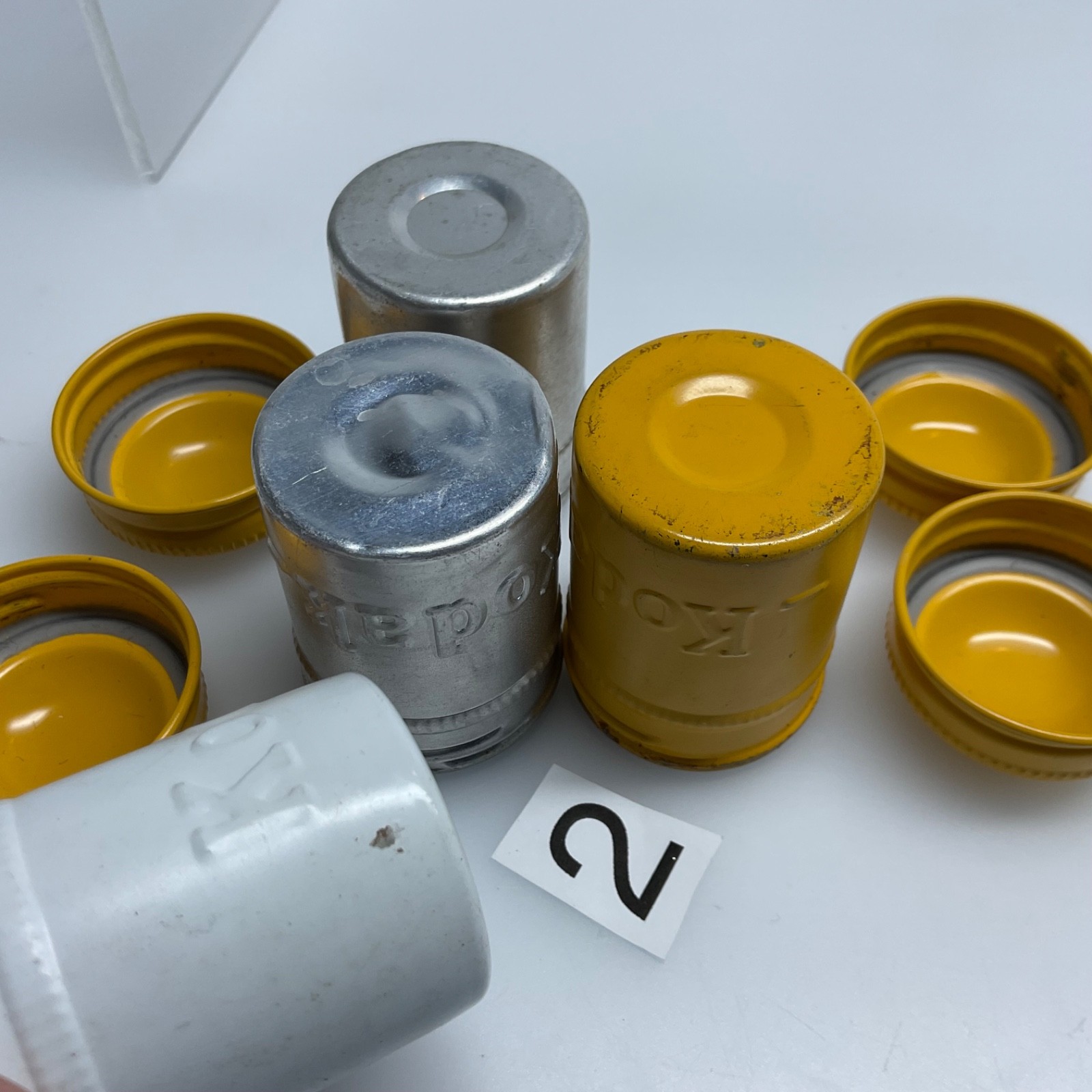 4 VTG Lot Kodak 35mm Film Roll Embossed Container Metal Tin Can Canister yellow