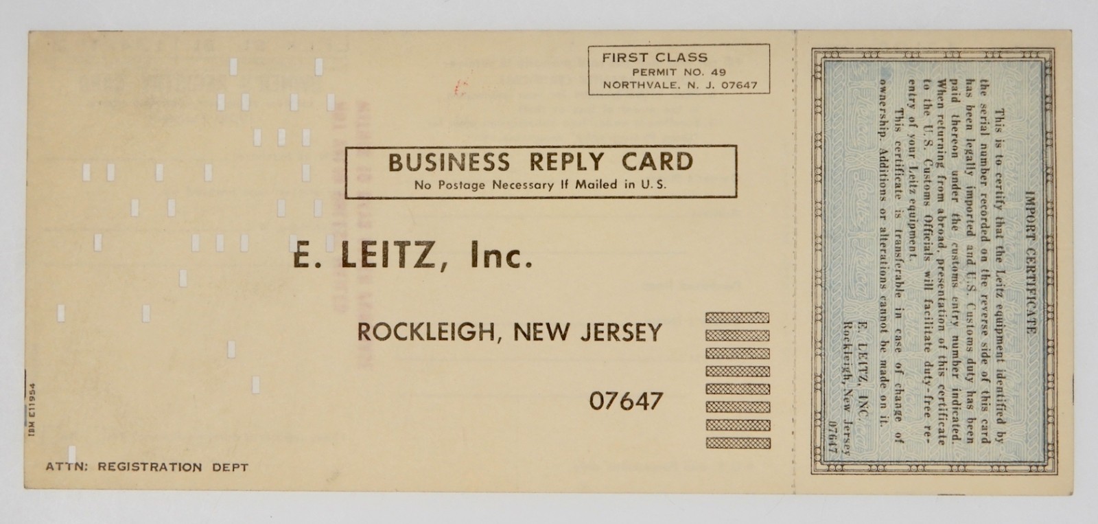 Owner’s Registry Card of Black Leicaflex SL #1342152