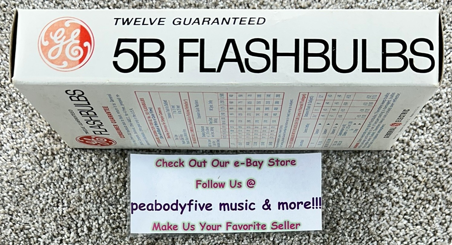 Vintage GE GENERAL ELECTRIC #5B Flashbulbs FULL Box Of 12 (BULBS) New Old Stock