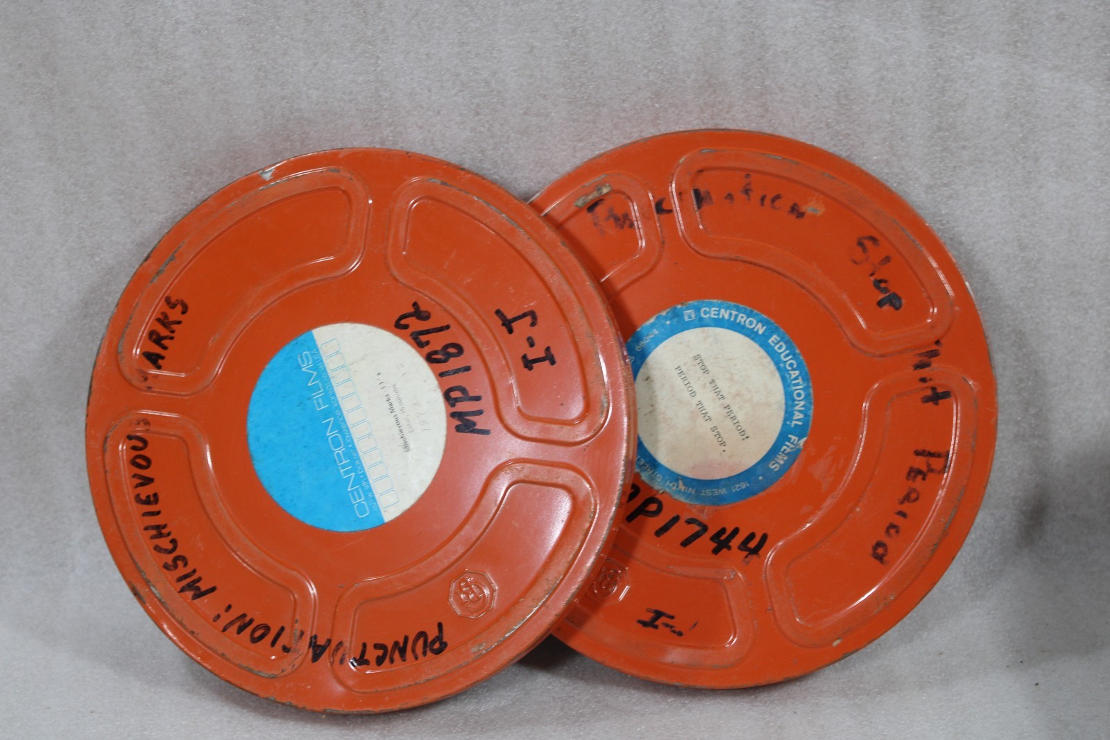 2 Vintage Orange 16mm Film Reels Cannisters Goldberg Brothers 600 Feet BE