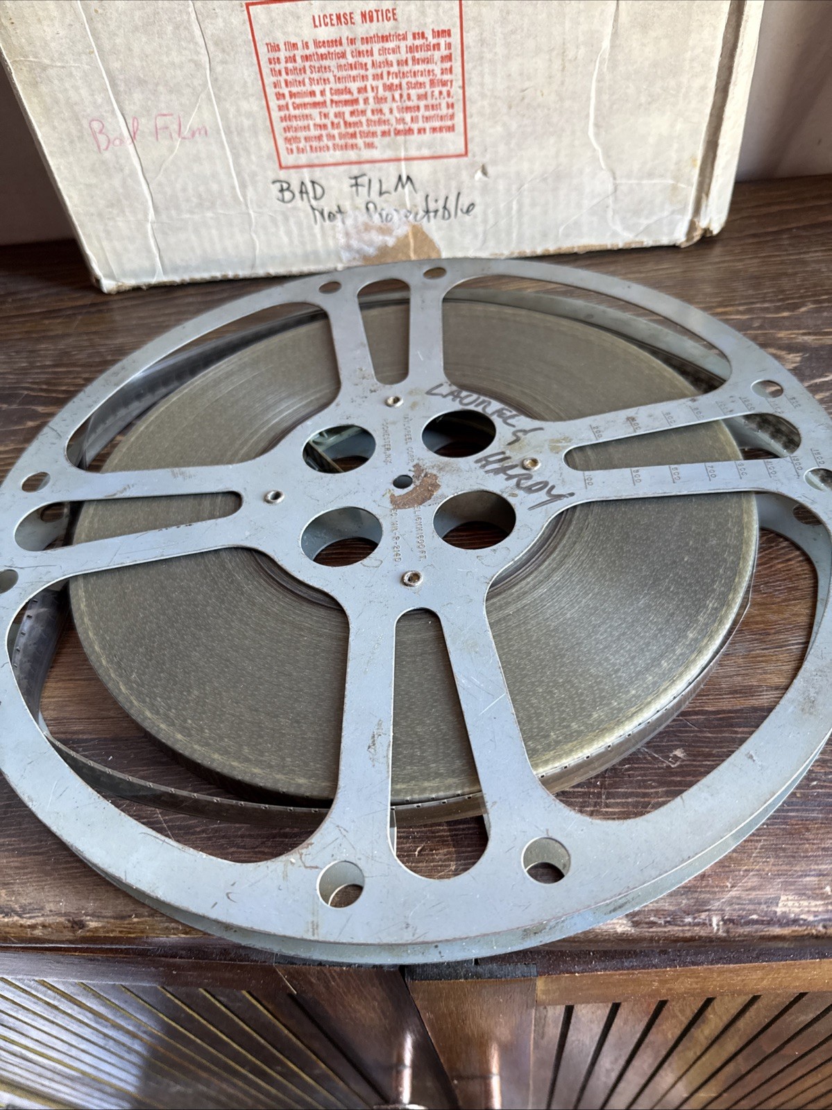 2 Vintage 16MM Grey Plastic & Metal Movie Reel 13-3/4” Reel Laurel & Hardy