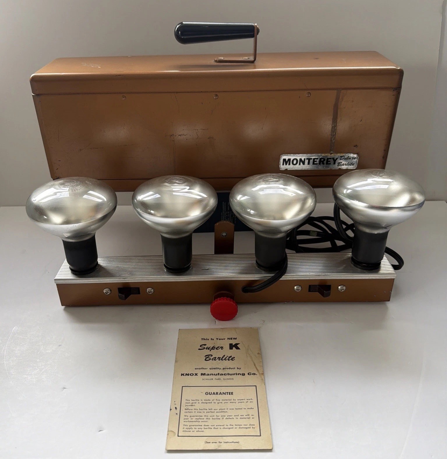 Vtg Monterey Movie Photography Bar Light w/ Metal Case 4 Bulb Lighting Barlite