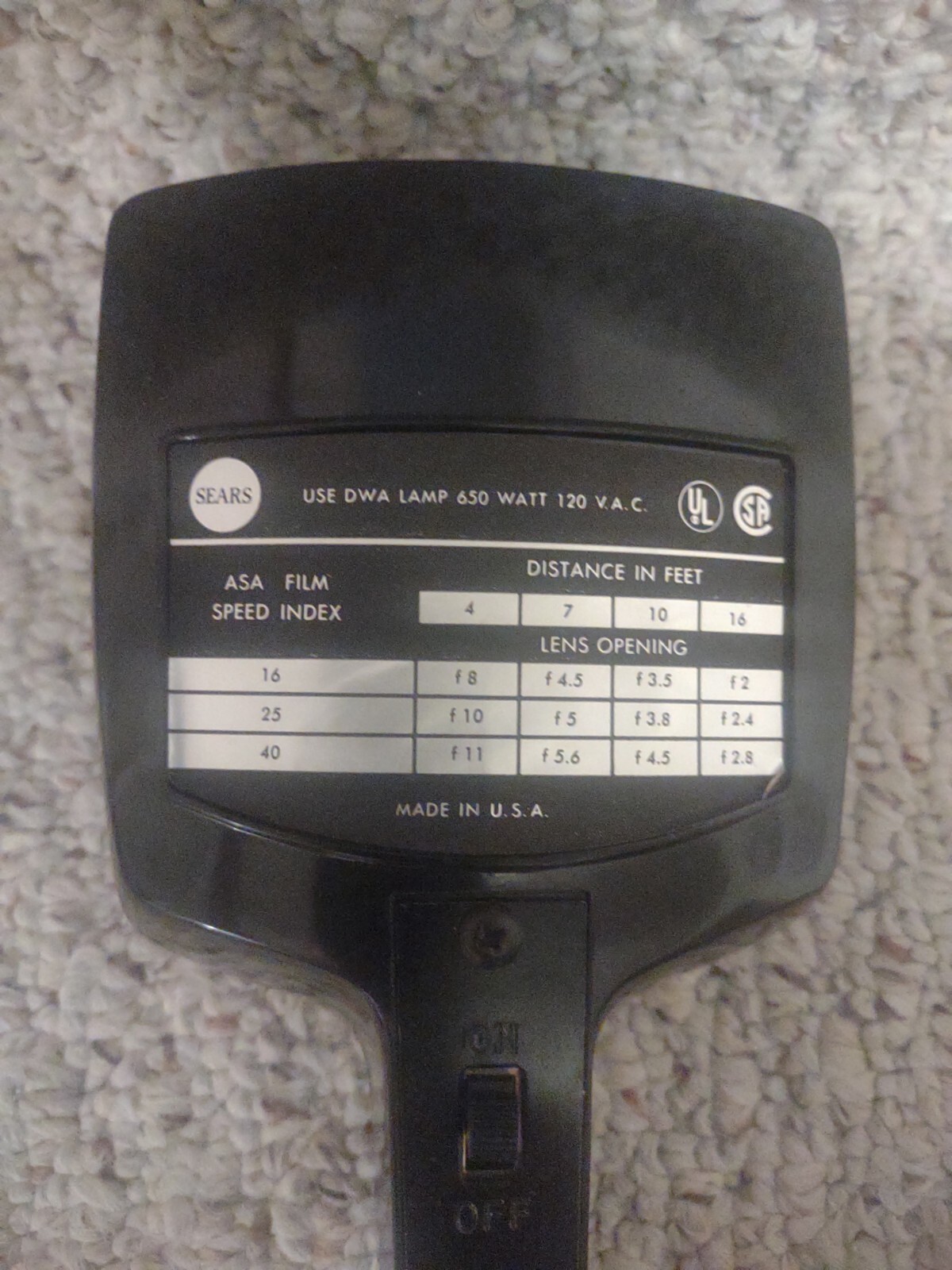 VINTAGE SEARS MOVIE LIGHT (ONLY) 3-8849 WITH ORIGINAL BOX – TESTED