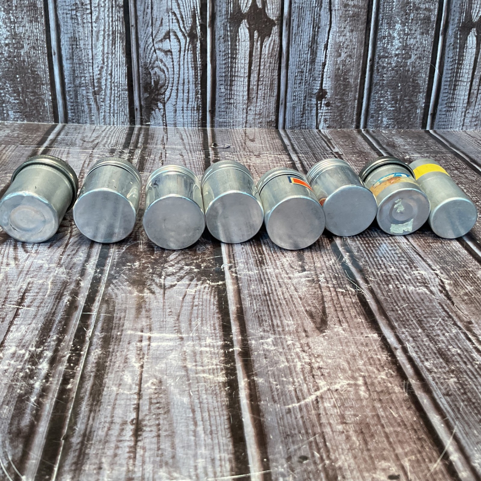 8 Vintage Metal Aluminum Film Canisters Screw-Top Lids Retro Camera Gear