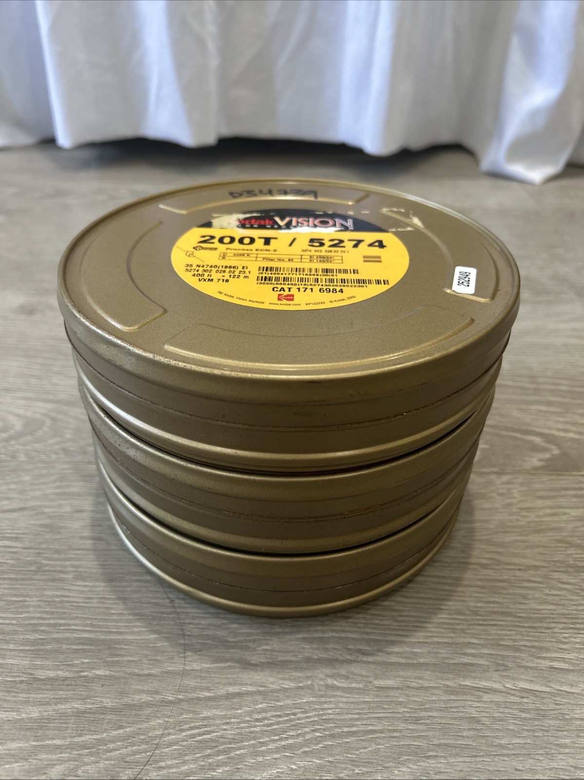 3 Empty Kodak 400ft•122m 35mm 200T/5274 Film Canisters – CANISTERS ONLY