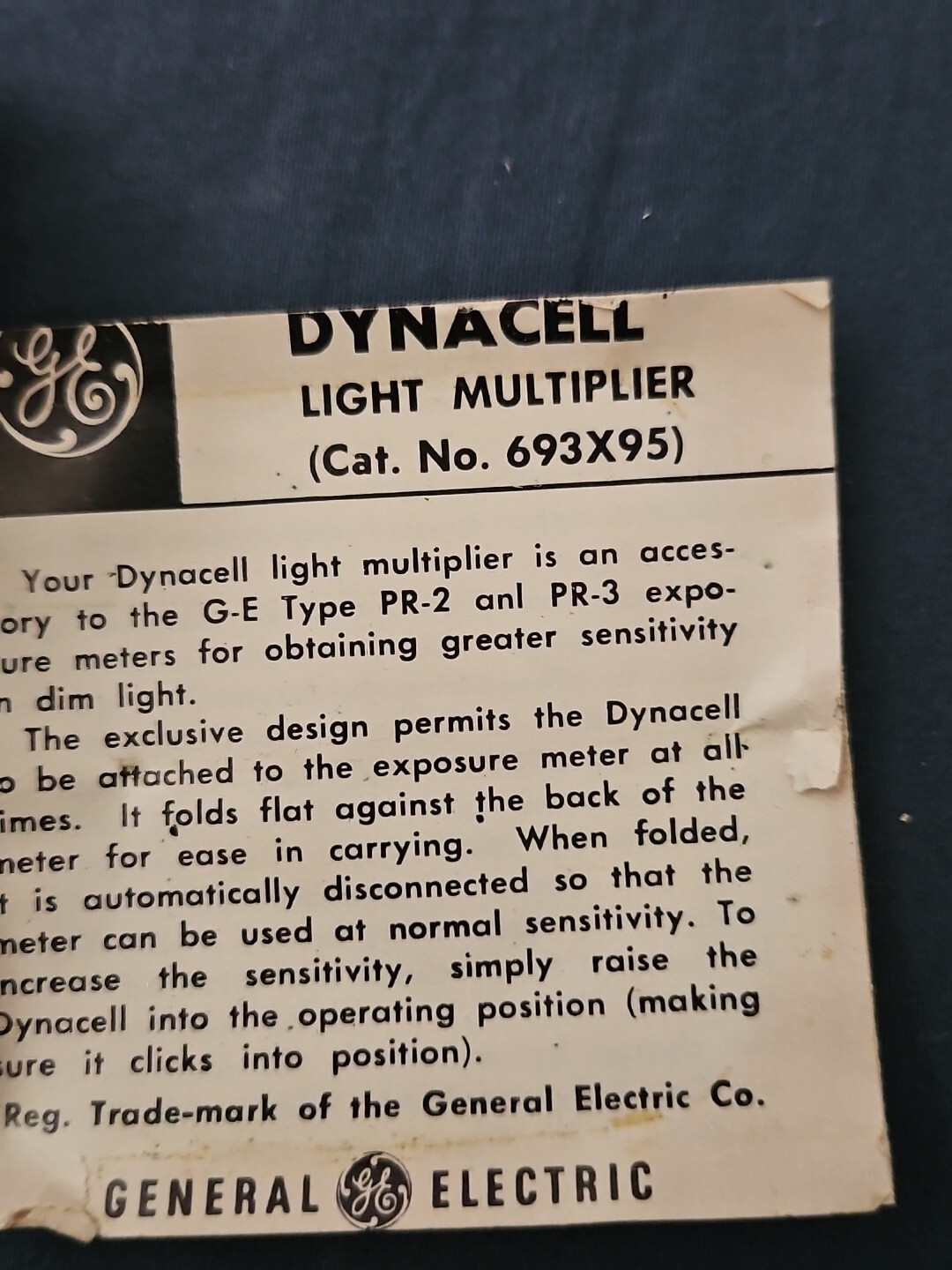* Vintage – GE – DYNACELL – Light Multiplier – Type P 2 Exposure meter. 693×95.
