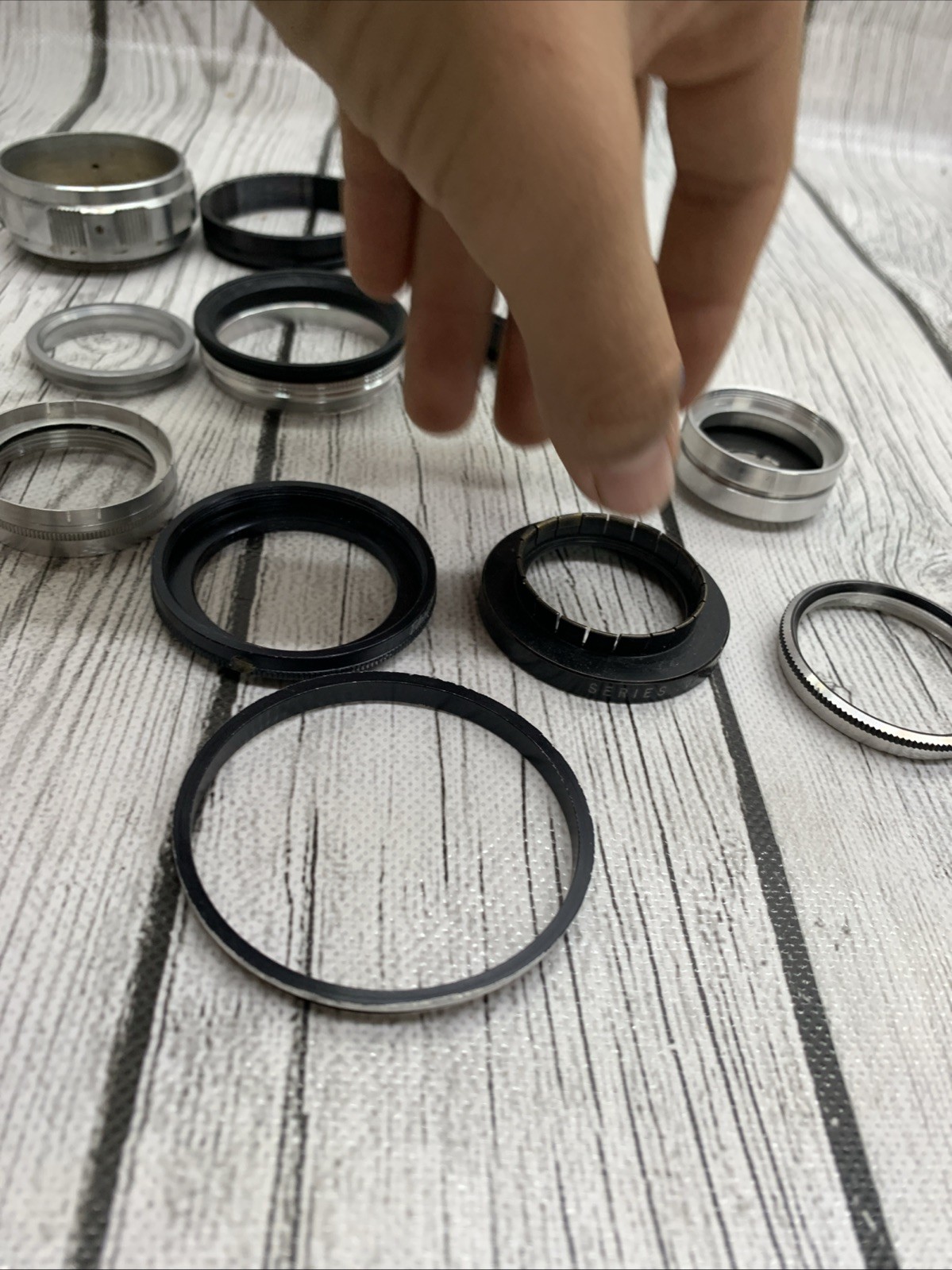 Vintage lot Camera Parts Hoods Caps Lens Adapters 11 pieces