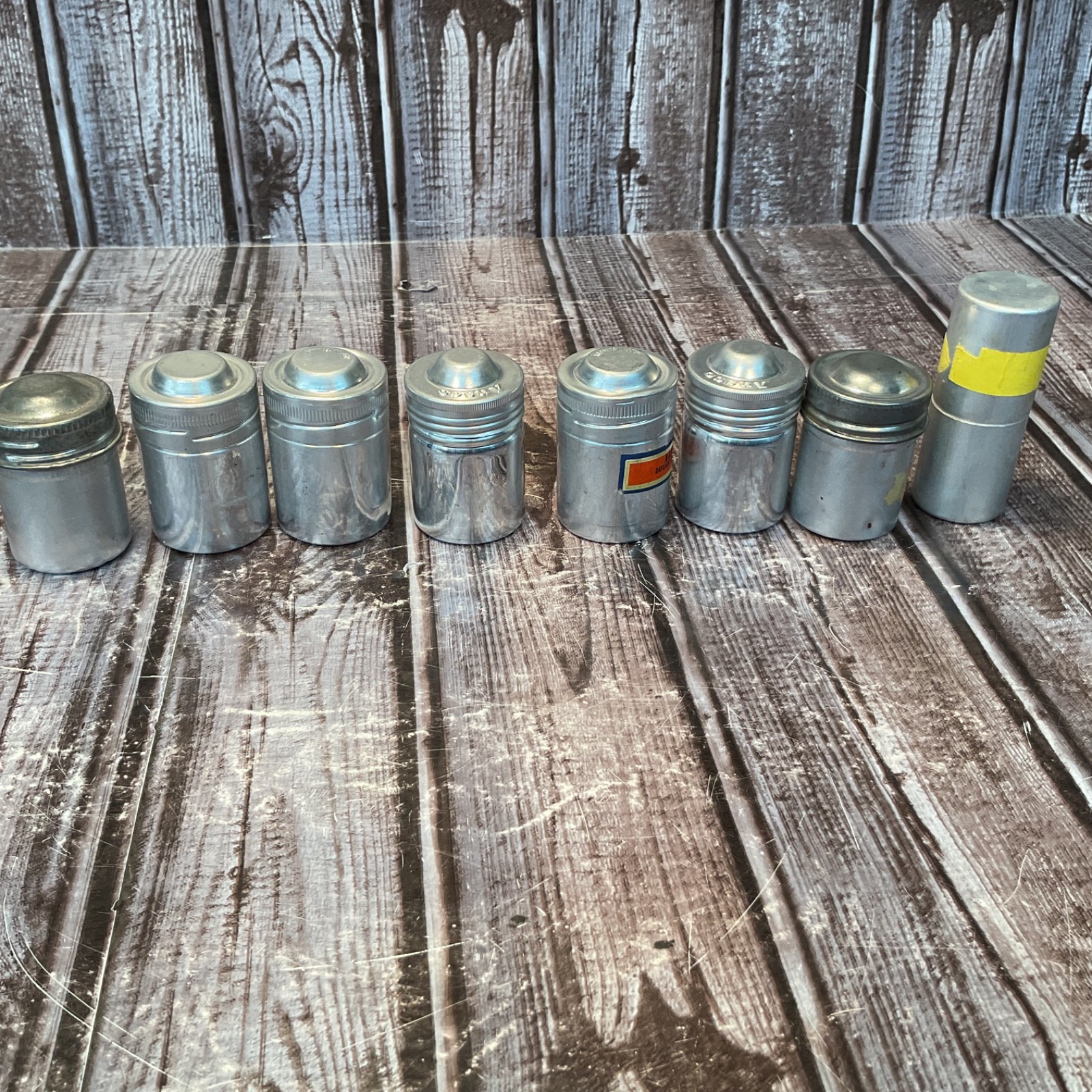 8 Vintage Metal Aluminum Film Canisters Screw-Top Lids Retro Camera Gear