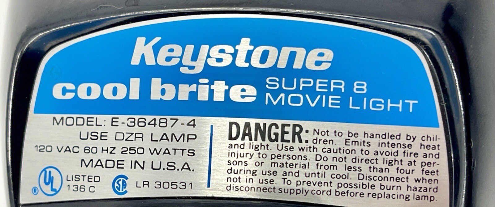 Vintage Keystone Cool Brite Super 8 Movie Light, Model: E-36487-4, Tested & Work