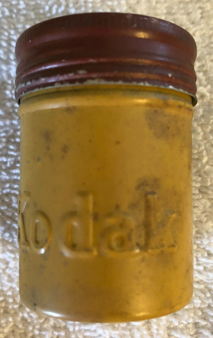 Metal Kodak Film Cannister Embossed Yellow and Brownish Red Vintage Empty