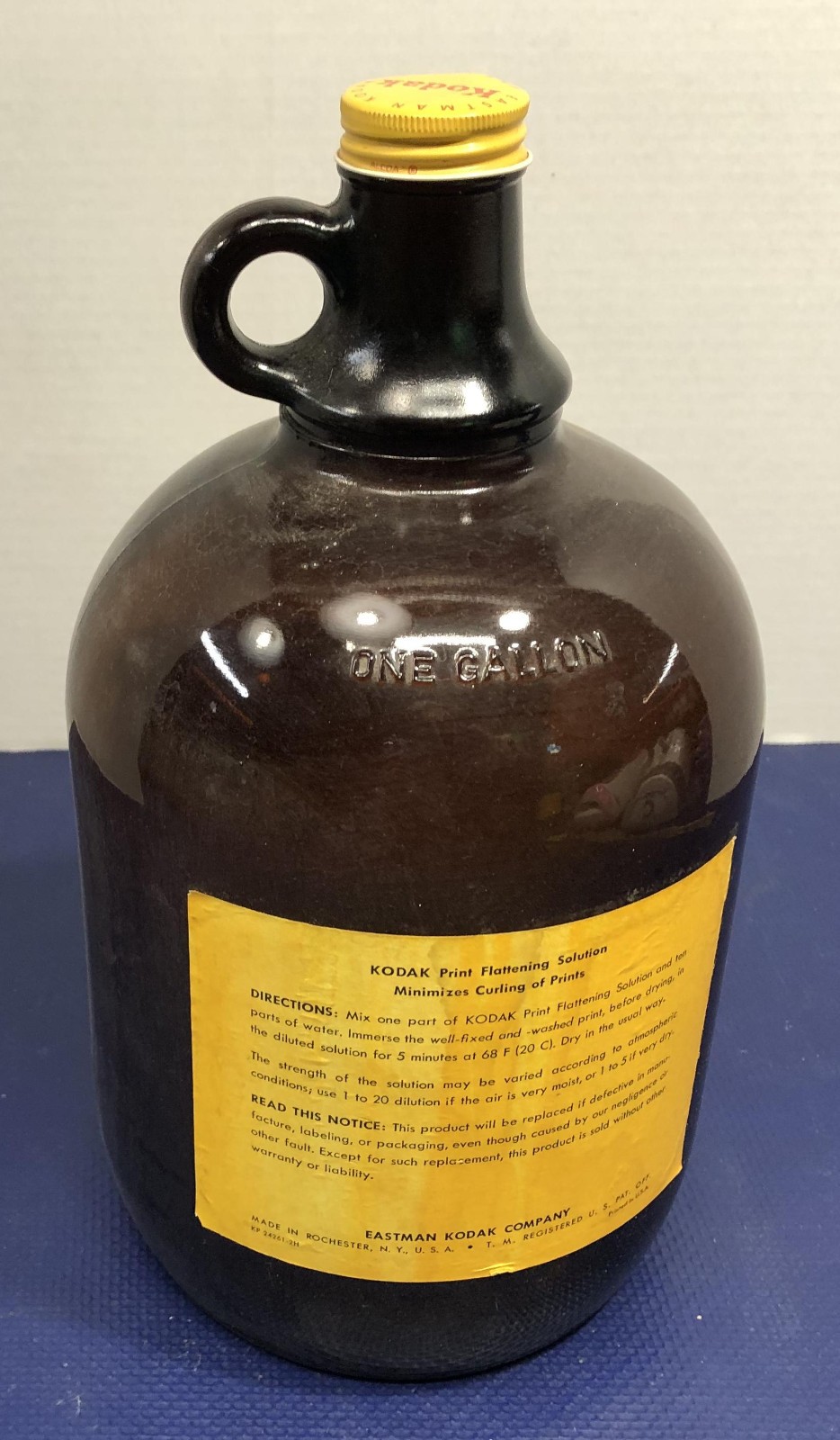 Kodak One Gallon Brown Amber Glass Bottle Jug vintage camera print flattening