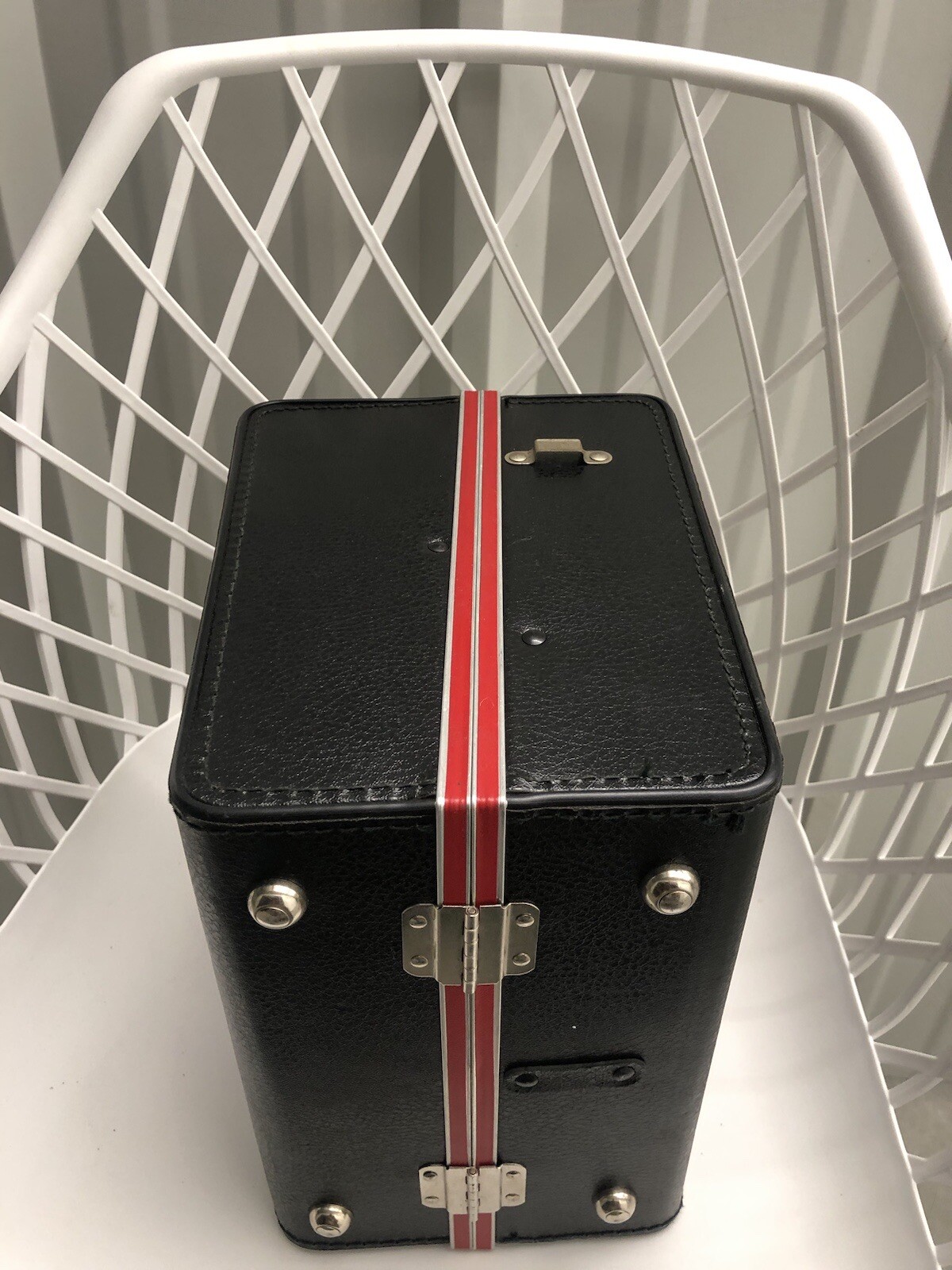 Vintage Camera Hard Case Black & Red Stripe-with Key-NO Strap-Film Photography.