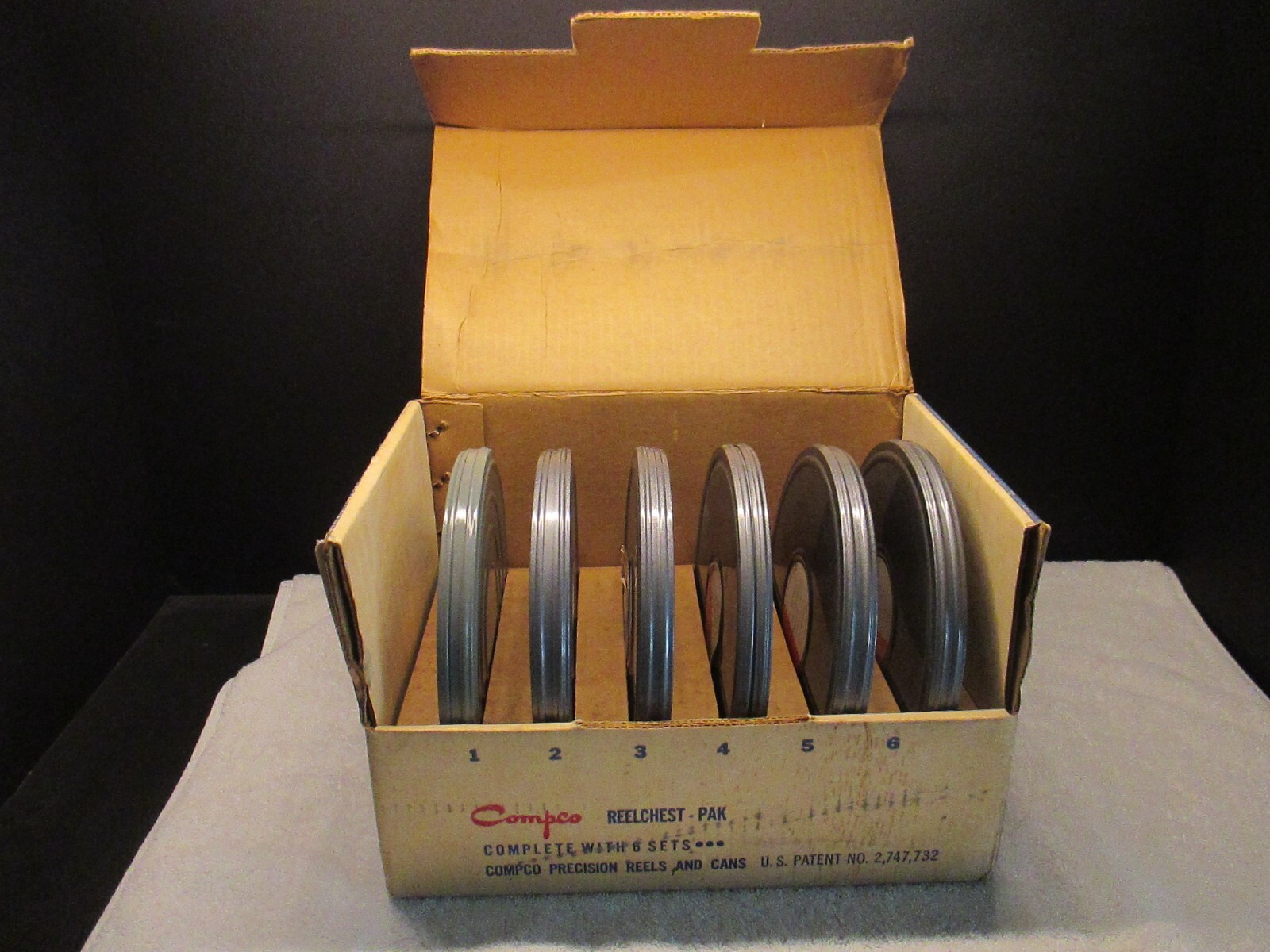 VINTAGE COMPCO REEL CHEST W/CASES AND REELS
