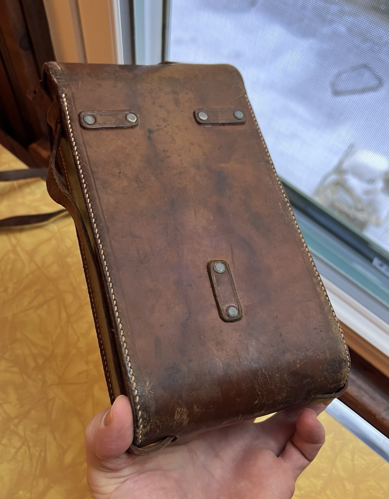 Antique Kodak Paris & Lyon Folding Film Camera Case in Brown Leather with Strap