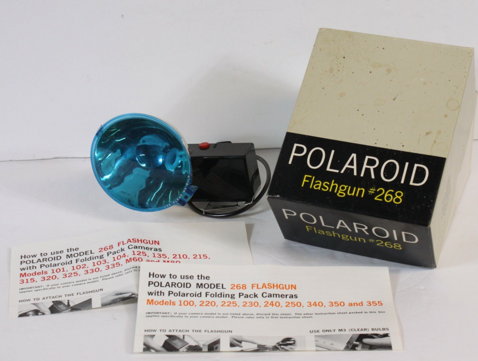 Vtg Polaroid Flashgun 268 in Original Box With Paperwork Blue Light Plug In Old