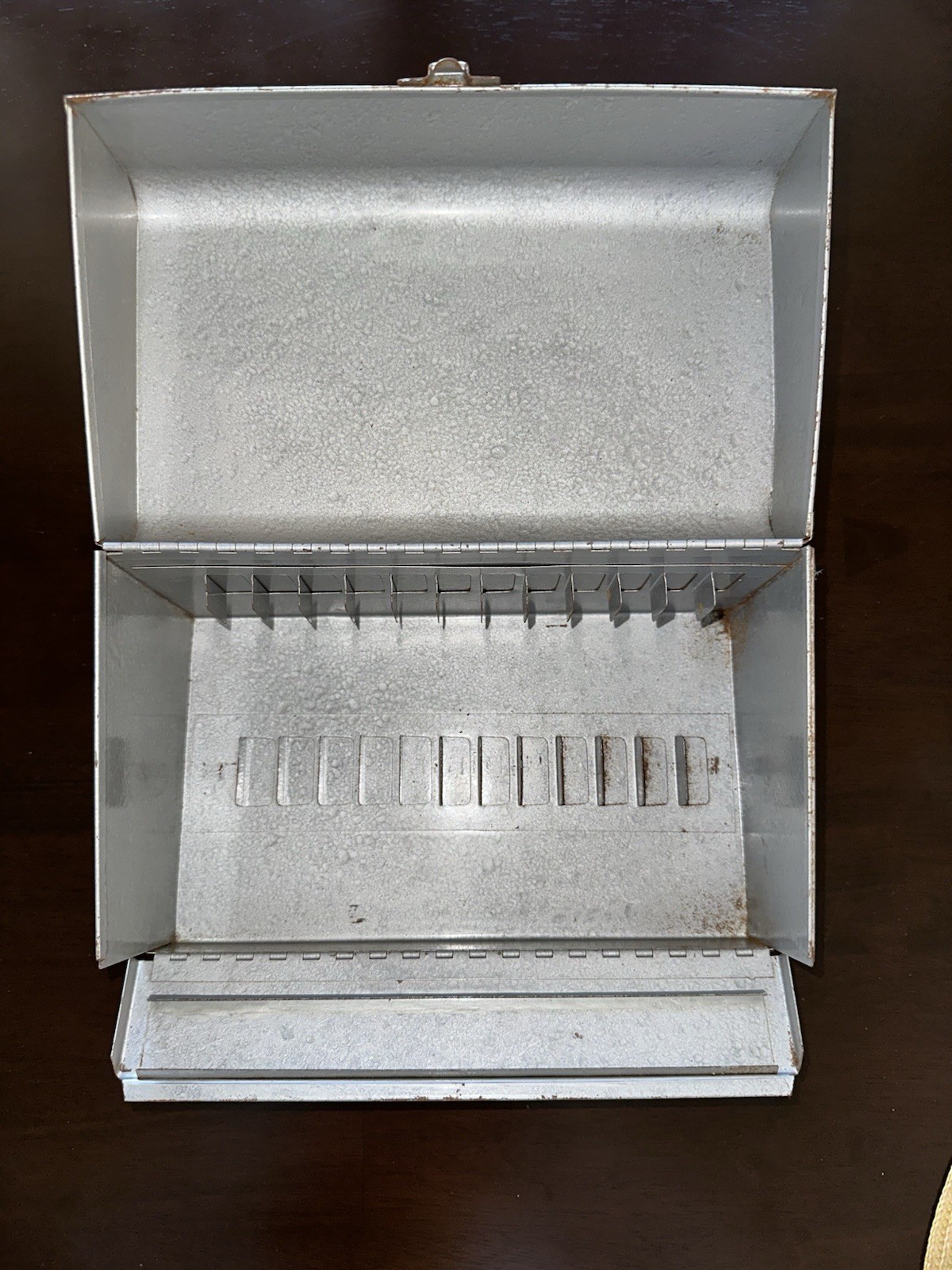 Metal Box Movie 8mm Film 12 Reel Holder Carrying Case 9 1/2” X 5 1/2” X 5 1/2”