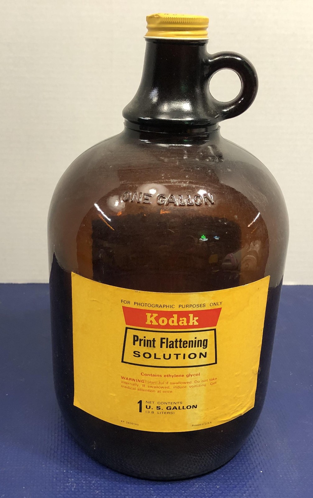 Kodak One Gallon Brown Amber Glass Bottle Jug vintage camera print flattening