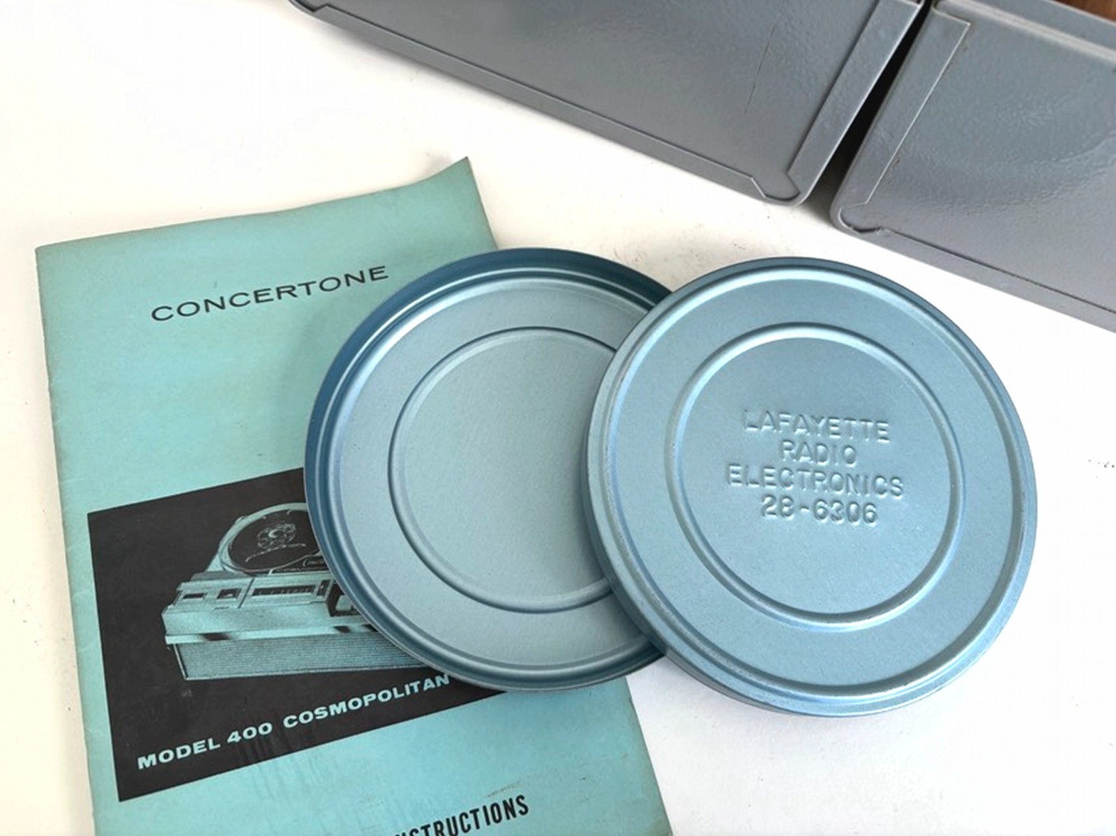 Vintage Brumberger Gray Metal Canister Carrying Case with 11 Lafayette Canisters