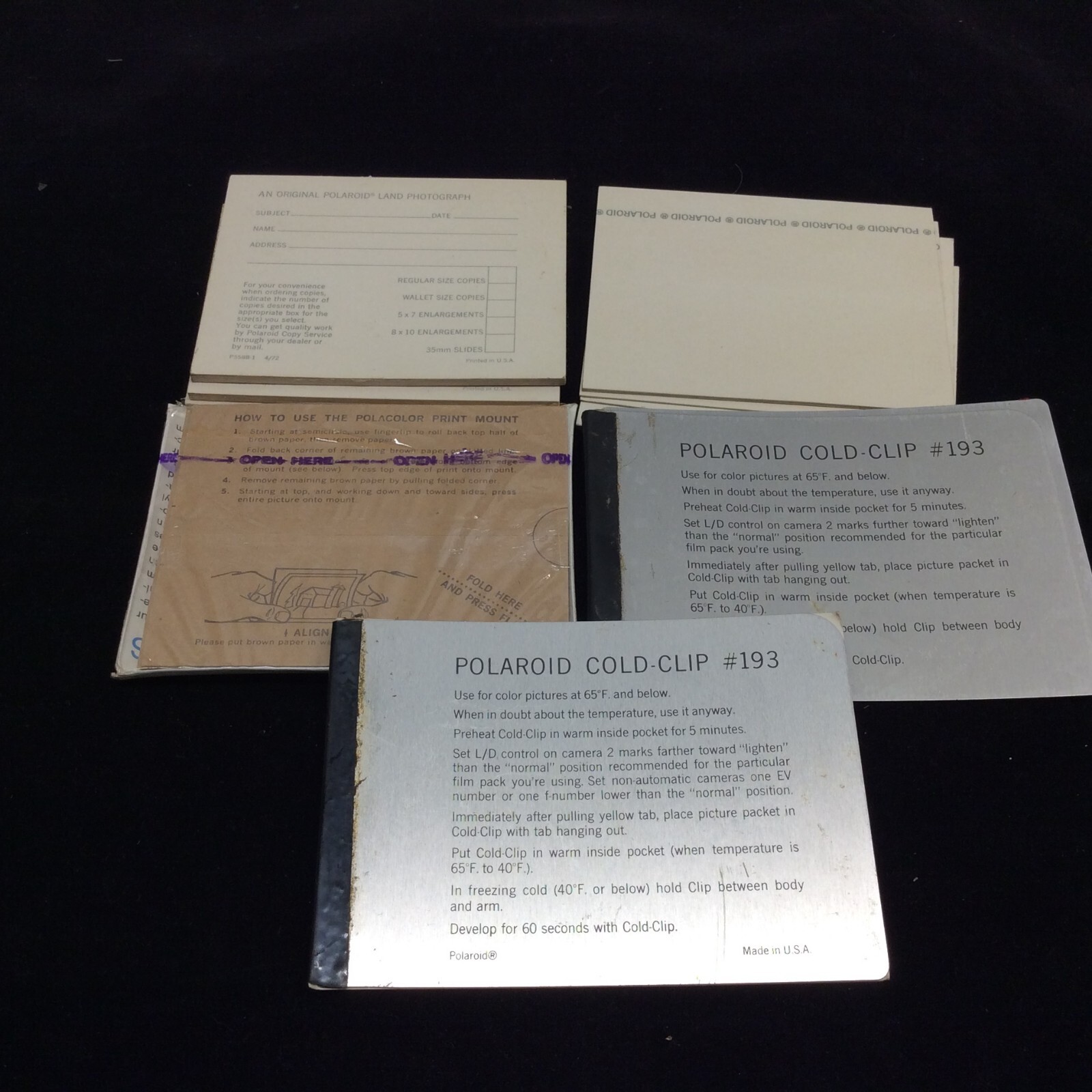 Polaroid Print Mount Polaroid Camera Photo Backs Sealed 1967 Loose LOT Cold Clip