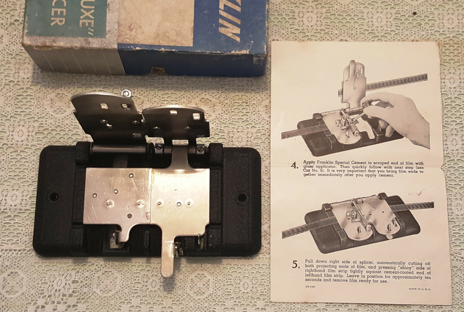 VTG Franklin Super Deluxe Film Splicer 8mm & 16mm Movie Camera Box & Paperwork