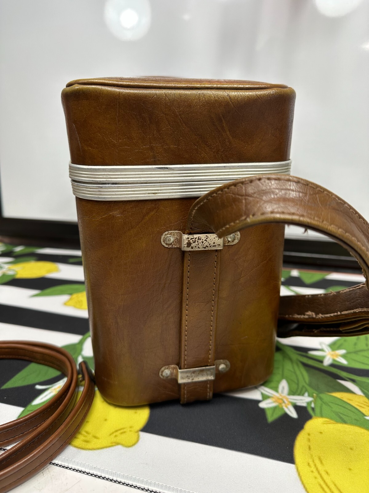 VINTAGE NIKON CAMERA BAG HARD SHELL CASE BROWN SHOULDER STRAP RETRO