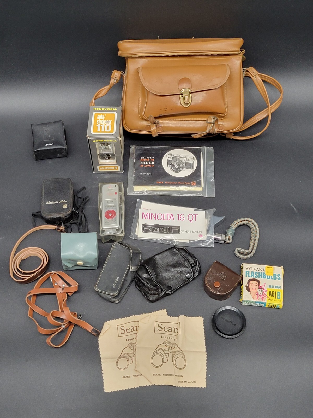 Vintage Camera Case Shoulder Bag by Kent LOADED With Vintage Camera Accessories